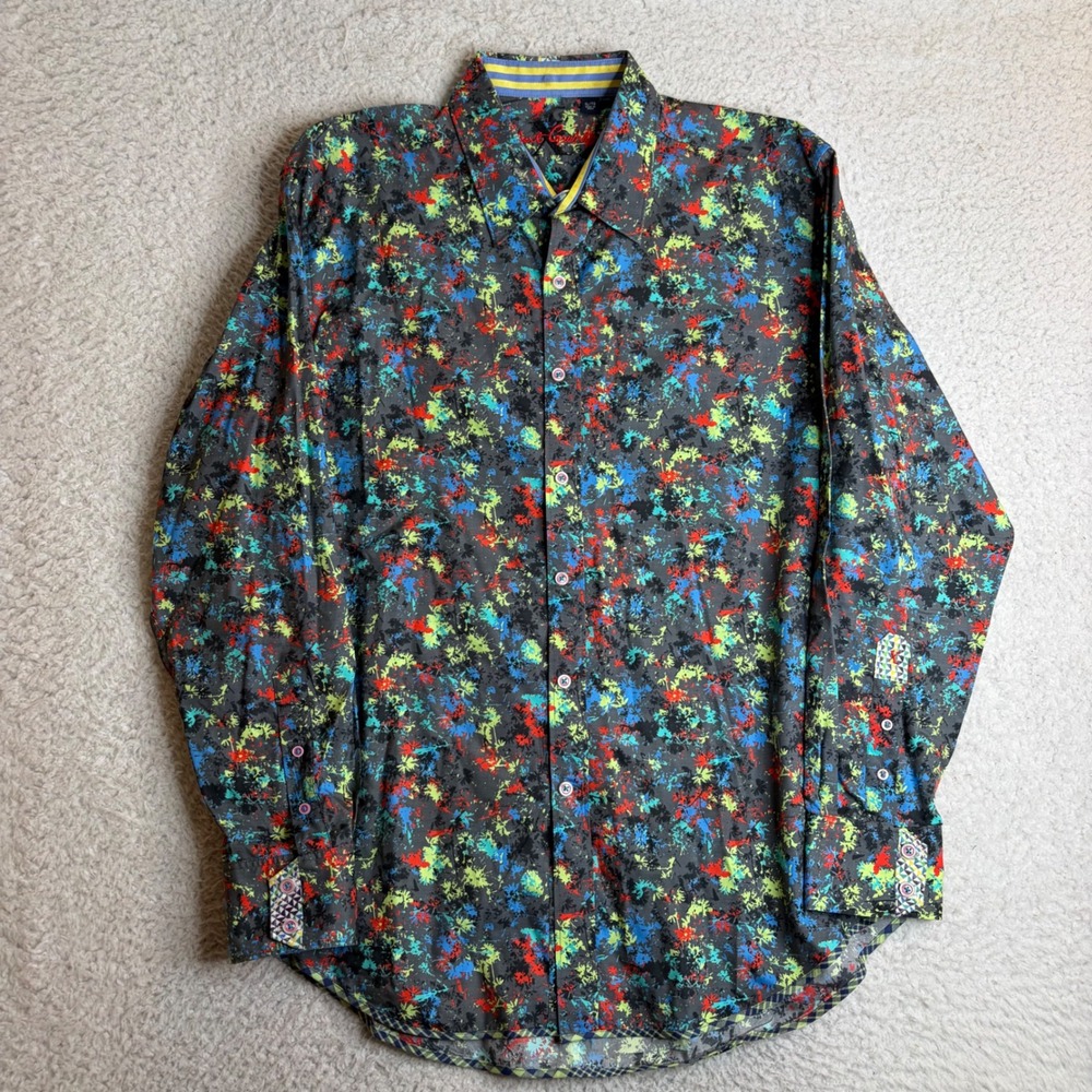 Robert Graham Mens XL Paint Splatter Print Cotton Long Sleeve flip cuff all over